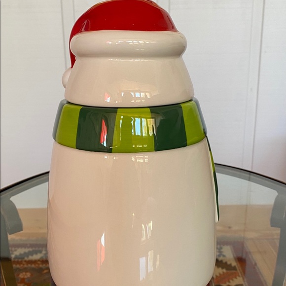 Hallmark 9” Snowman Christmas Cookie Jar Red Hat Green Scarf - Picture 3 of 9